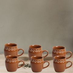 Khurja Pottery Kullhad with Handle| Handcrafted Glossy Ceramic Kulhad with Handle Teracotta/Brown Colour|Handmade kulhad Set of 6Pcs |Kulhad Chai|Handmade kulhad Coffee Mug