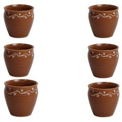Khurja Pottery Kullhad Plain| Handcrafted Glossy Ceramic Kulhad with Handle Teracotta/Brown Colour|Handmade kulhad Set of 6Pcs |Kulhad Chai|Handmade kulhad Coffee Mug