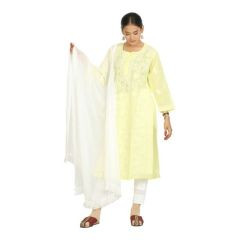 Lemon Yellow Chikankari Cotton Suit Set – Elegant Ethnic Wear (Size M)