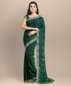 Saras Aajeevika Chanderi Silk Cotton Saree – Shoulder Pallu Design, Green, 6.5 Mtrs