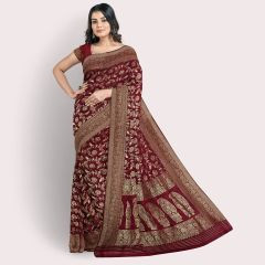 Banarsi Cotton SIlk Maroon Saree || Saras Aajeevika